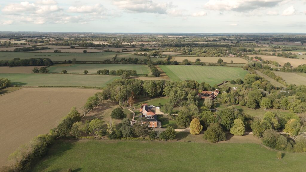 Aerial view of Reymerston Hall wedding venue in Norfolk
