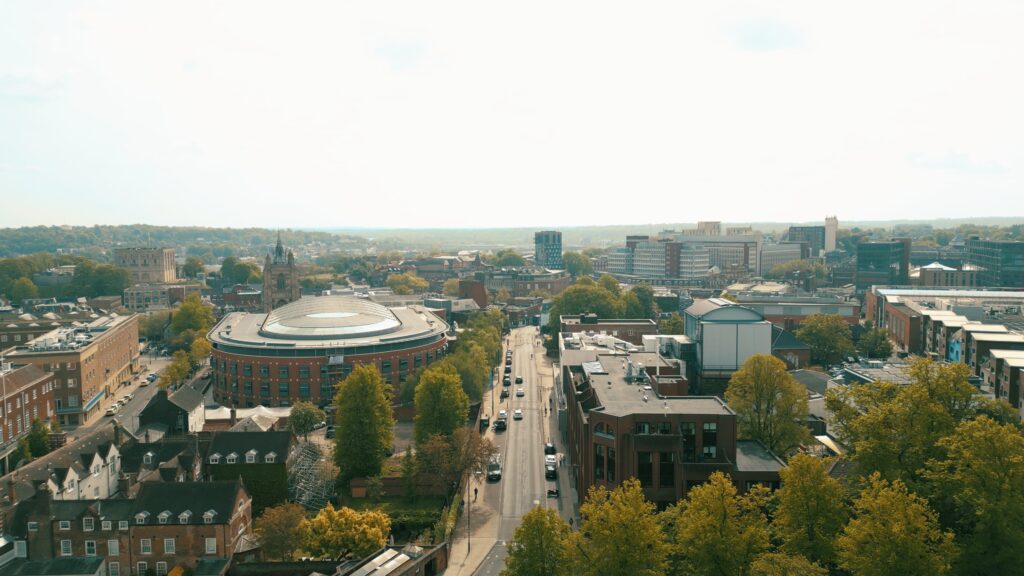 Aerial view of Norwich and The Assembly House