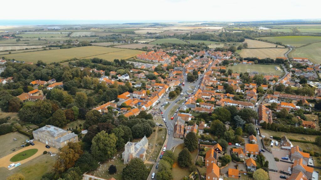Aerial view of Burnham Market in Norfolk